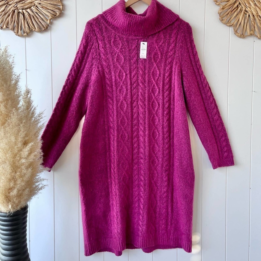 Talbots sweaters dress cable cowlneck Red stretchy - Picture 4 of 7